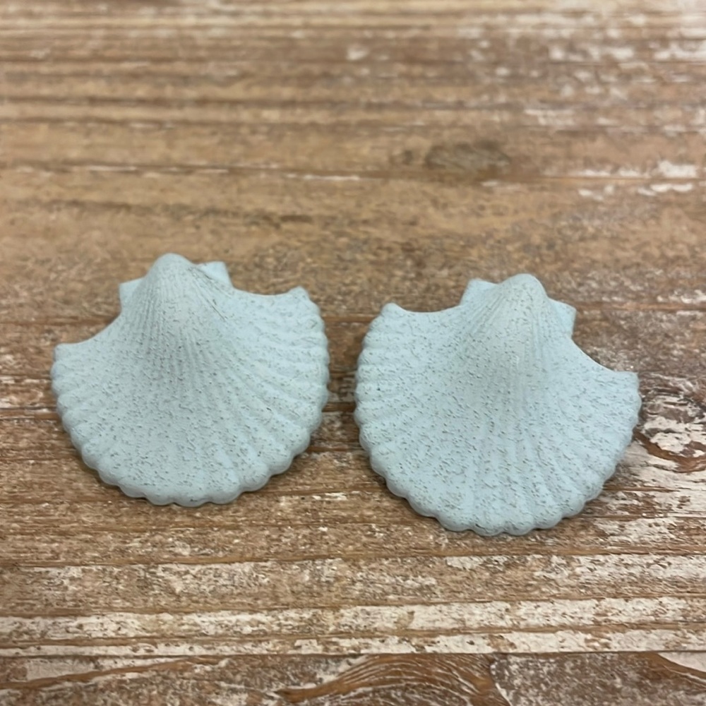 Vintage Enamel Seashell Blue Stud Statement Earri… - image 1